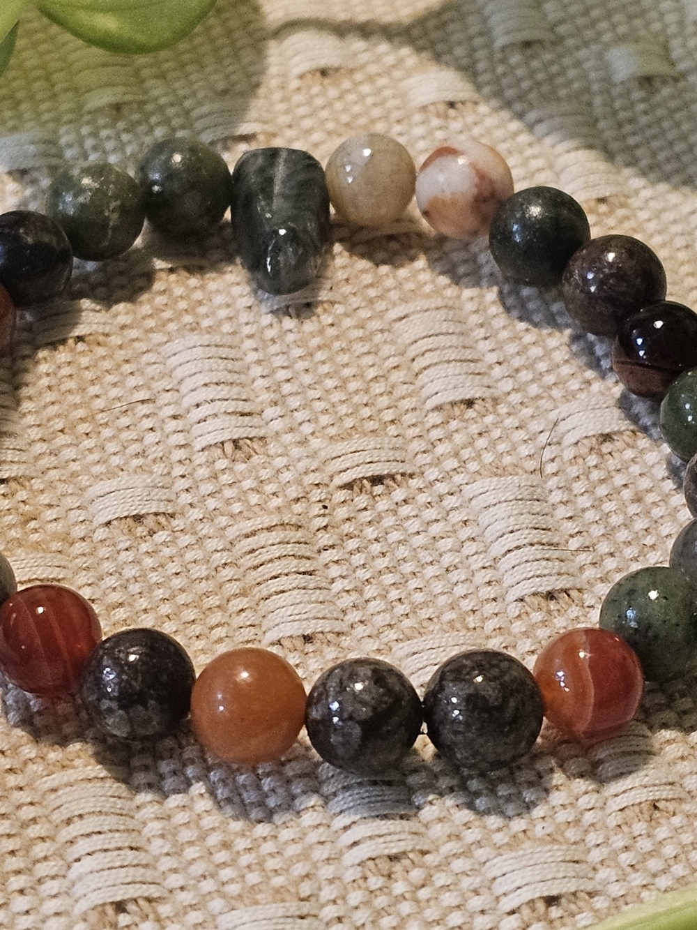 Earth Tone Grounding Multi-Stone Beaded Stretch Bracelet - Green & Orange